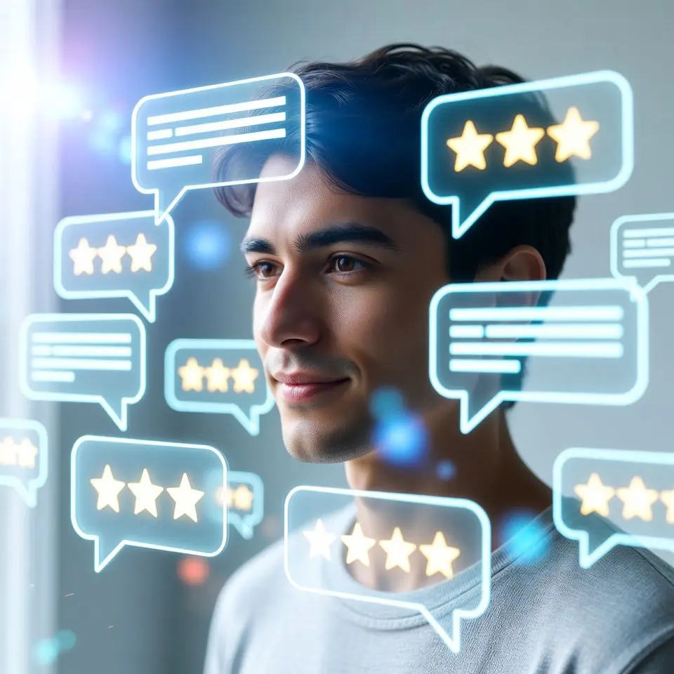 Ilustrasi video testimonial yang dibuat menggunakan teknologi AI canggih.